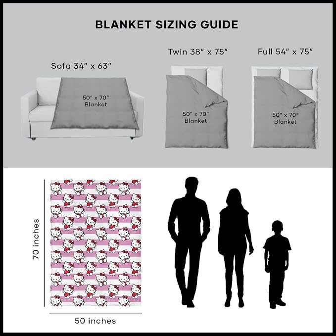 Northwest Hello Kitty Silk Touch Throw Blanket, Soft, 50 x 70 Inches, Bow and Stripes Design