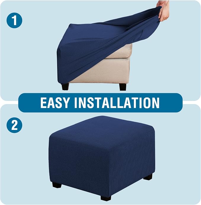 H.VERSAILTEX Ottoman Cover Slipcover Rectangle Fit Length 35"-45" Footrest Sofa Slipcovers Stool Cover Footstool Protector Covers Feature Stretch Thick Soft Jacquard Fabric Removable Washable - Navy