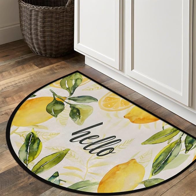 Pardick Half Round Door Mat Vintage Lemon Anti-Slip Semi Circle Rug 24X36 Indoor Door Mat Half Moon Bath Mats, Washable Decorative Welcome Floor Mats for Kitchen Bathroom Hearth Fireplace,A-1624