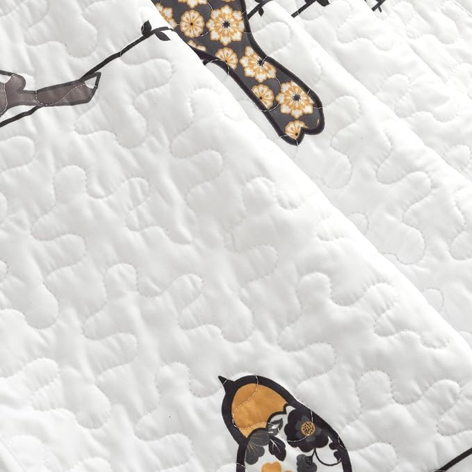 Lush Decor Rowley Birds Reversible Throw Blanket, 50" W x 60" L, Yellow & Gray - Throw Blankets for Bed - Couch Blanket - Farmhouse Throw Blanket for Couch