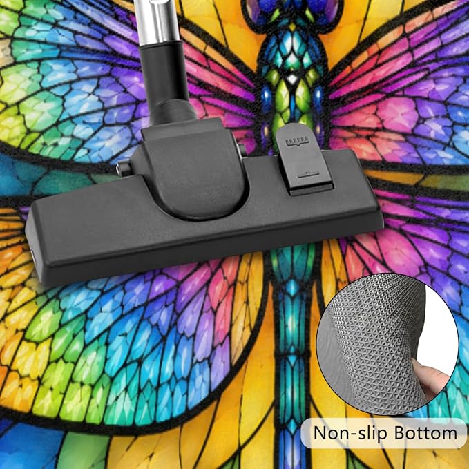 Dragonfly Half Round Door Mat Outdoor Doormat Bedroom Entrance Rug A6 | Dragonfly Colored Glass Painting Semi Moon Door Mat Non-Slip Absorbent Kitchen Rug Indoor Welcome Bath Mat 36" X 24"