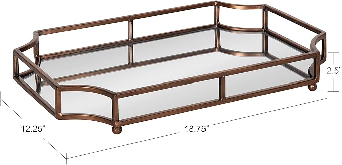 Kate and Laurel Ciel Modern Scalloped Tray; 19 x 13 x 3. Bronze; Decorative Mirrored Tray for Storage and Display
