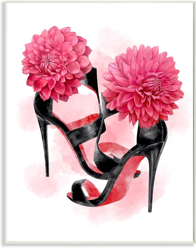 'Pink High Heel Glam Fashion Flower Painting'| Wall Plaque Art