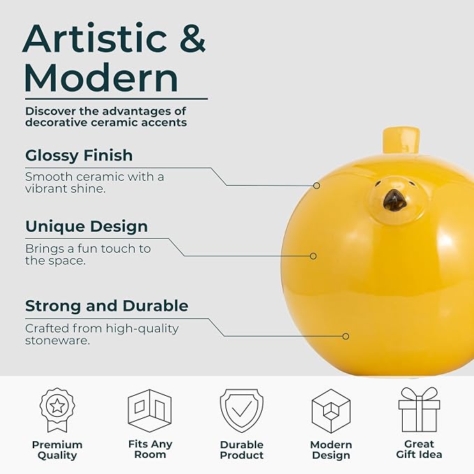 Set of 3 Bird Decorative Figurine – Ceramic Stoneware Decor Sculpture Accent – Figurines & Sculptures Home Decor for Office, Bedroom & Living Room – 8", 6" & 4", Yellow