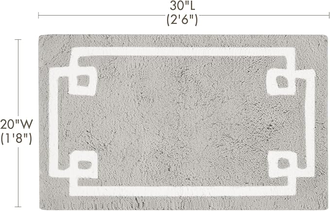 Madison Park Evan 100% Cotton Bath Rug Plush Absorbent, 20" x 30", Grey | Non-slip Backing, OEKO TEX, Luxurious Tufted Plush Bath Mat for Bathroom, Quick Dry, Spa Design Decorative for Shower Room