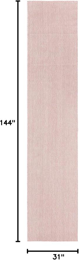 Unique Loom Collection Casual Transitional Solid Heathered Indoor/Outdoor Flatweave Area Rug (2' 7" x 12' Runner, Whisper Pink/Ivory)