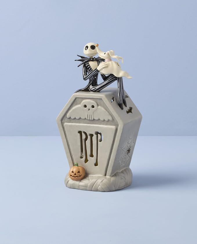 Lenox Halloween Nightmare Before Christmas Jack Skellington Figurine | porcelain, 10 inch height | requires 3 aaa batteries | collectible gift for disney and nightmare before christmas fans