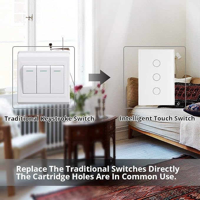 WiFi Smart Wall Touch Light Switch Glass Panel Wireless Remote Control by Mobile APP Anywhere Compatible with Alexa,Timing Function No Hub Required (Wall Switch 2 Gang)