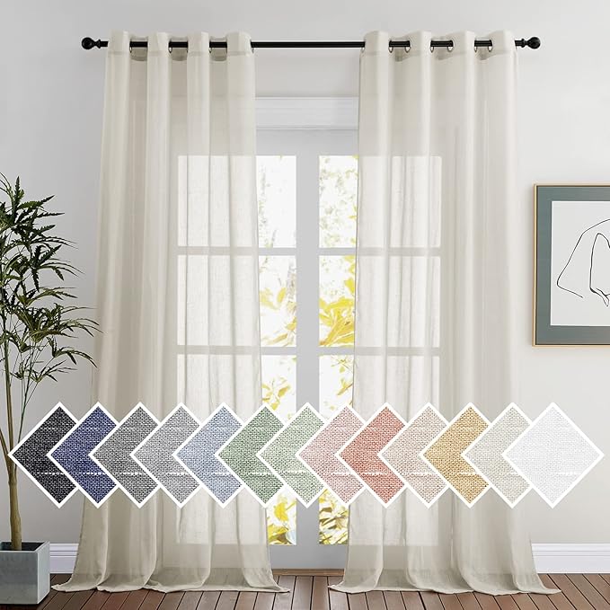 NICETOWN Natural Linen Sheer Curtains 120 inches Long, Privacy Chic Semi Sheer by NICETOWN