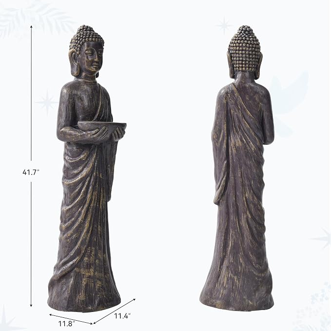 42" Buddha Outdoor Statue, Zen Meditative Figures, Gold-Black Finish | Extra-Large, Durable Weatherproof MGO Sculpture ,for Garden, Patio, Yard, Porch or Indoor, Home Decor Gift