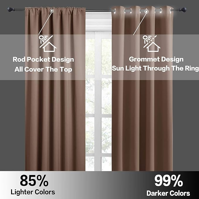 RYB HOME RV Curtains for Camper Windows, Mini Small Thermal Insulated Sunlight Heat Blocking Blackout Privacy Portable Curtains for Travel Trailer, Width 34 by Length 24, Mocha, 2 Panels