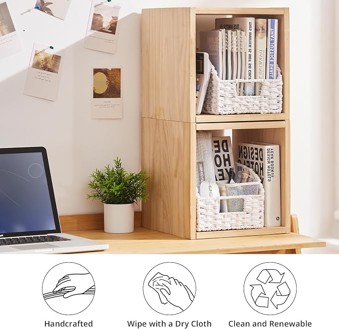 OIAHOMY Pantry Baskets for Organizing, Paper Rope Baskets with Built-in Handles, Wicker Storage Bints for Shelves, 2 Pack-White