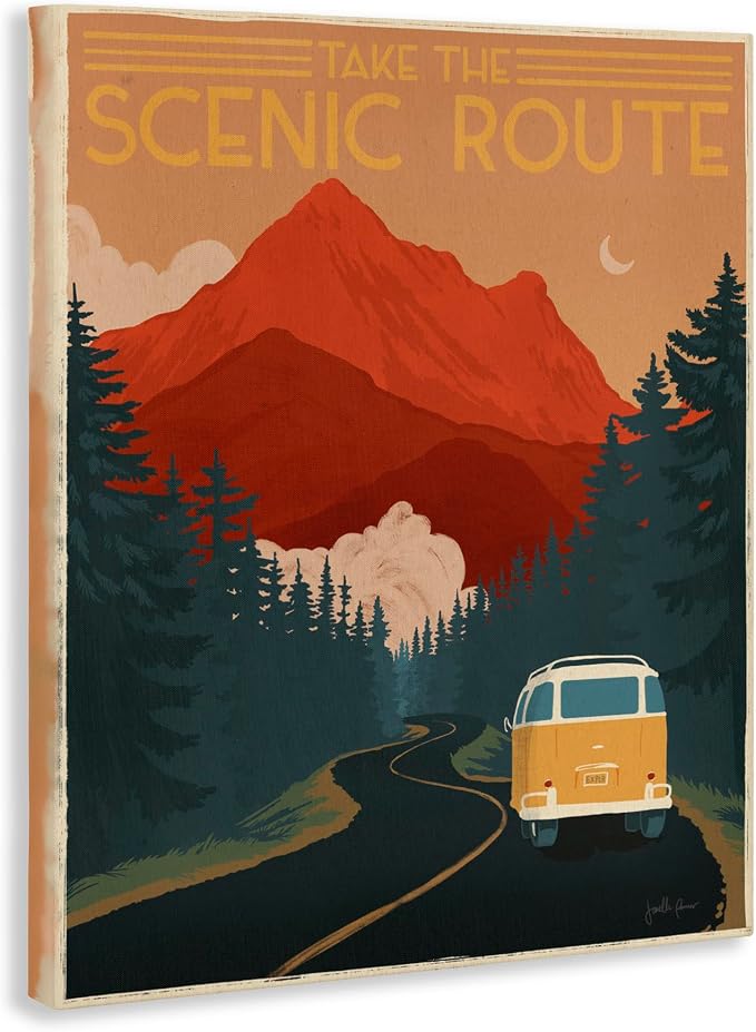 Stupell Industries 'Take the Scenic Route Phrase Retro Mountain Travel', Canvas Art, 30 x 40 Inches, Easy to Hang and Sturdy, Made in USA, by Janelle Penner