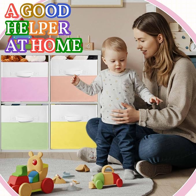 Yinder 6 Pcs Cube Storage Bin 10.5''x10.5''x11'' Storage Bins for Playroom Decor Colorful Bins for Kids Foldable Baskets for Nursery Organizer Boxes Fabric Boxes(Macaron Colors)