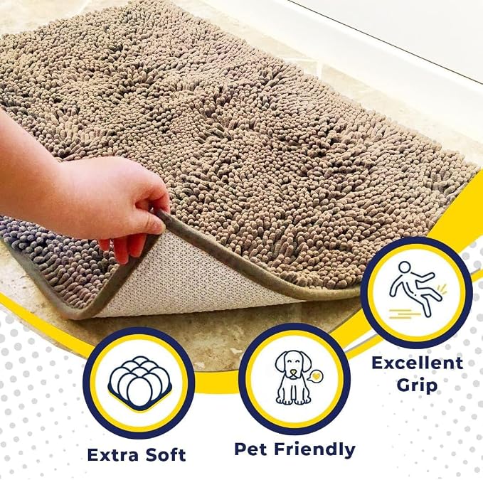 Muddy Mat® | Super Water Absorbent Door Mat Indoor, Microfiber Quick Dry Chenille Entryway Rug, Slip Resistant Front Door Mat, Indoor Mats for Entryway, Machine Washable Pet Rug, Sand 30" x 60"