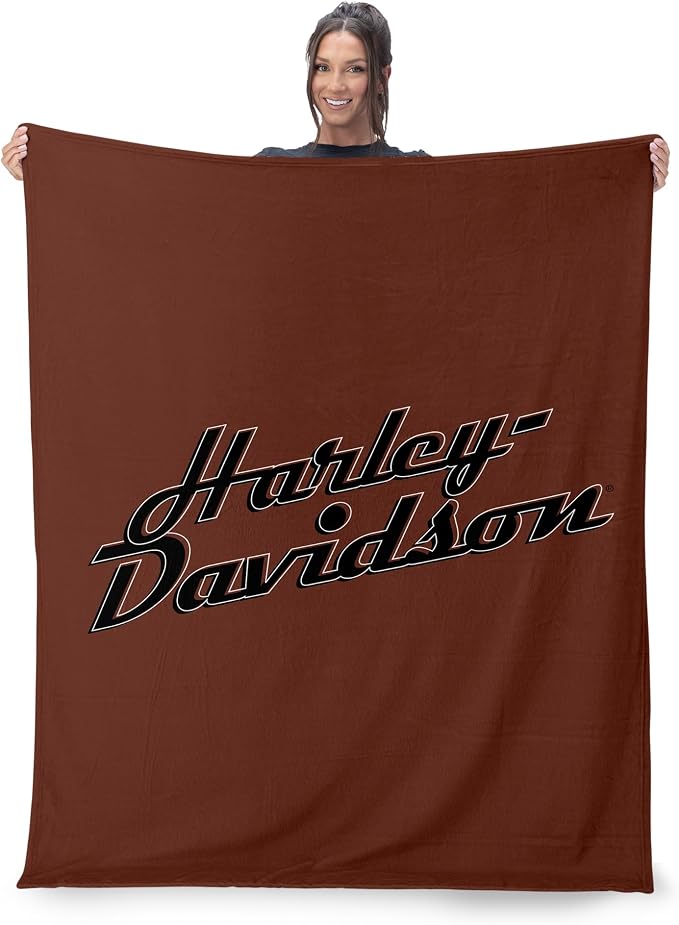 Northwest Harley-Davidson Cursive HD Silk Touch Throw Blanket, 46 x 60 in | 100% Polyester, Velvety Feel, Lightweight Warmth, Couch Bed Chair Lounging, Giftable Indoor Comfort