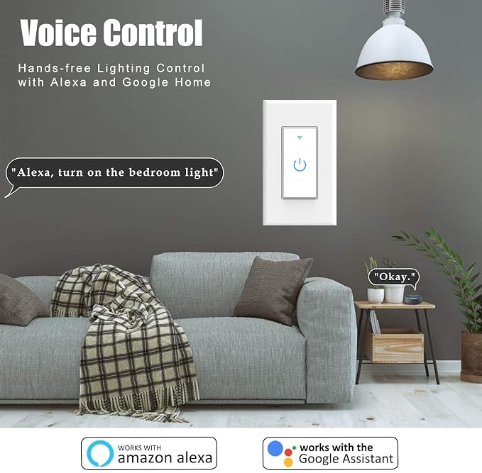 Double Smart Home Light Switch WiFi Wall Switch Compatible with Alexa Google Assistant