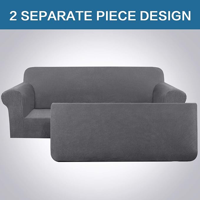 H.VERSAILTEX 2 Pieces Sofa Cover High Stretch Sofa Slipcover Stylish Furniture Cover/Protector Suit for T Cushion/Box Cushion Soft with Elastic Bottom for Kids - Sofa 72"-88" - Charcoal Gray