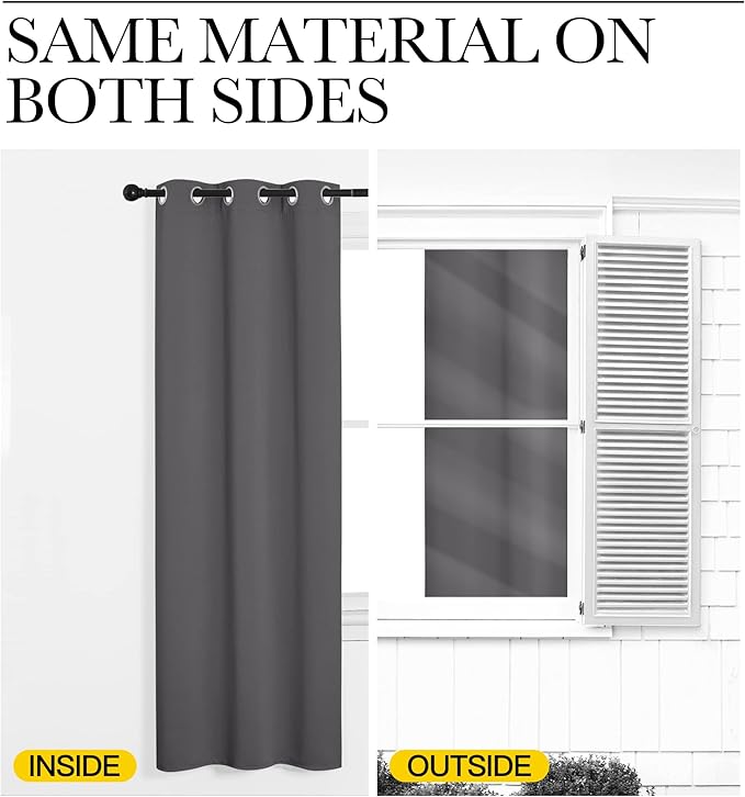 NICETOWN Blackout Curtain Panels for Bedroom, 2 Panels, W52 x L60-inch, Grey, Thermal Insulated Grommet Top Blackout Draperies and Drapes for Basement