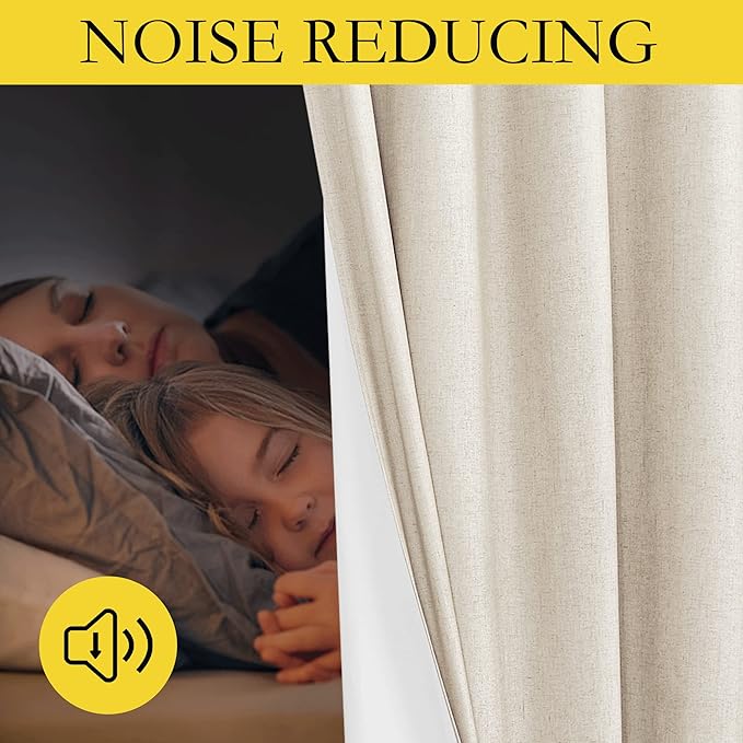 NICETOWN Linen Blackout Curtains for Kitchen, Beige, 2 Panels, 34" Wide x 60" Long, Short Kitchen Burlap Linen 100% Blackout Drape Panels for Night Shift, Great Job for Blocking Light