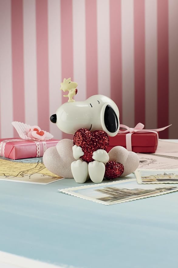 Lenox Peanuts Snoopy Love Valentine's Day Figurine | hand-painted ivory china with gold accents | 4.75 inch height | collectible gift for snoopy fans, gift for women