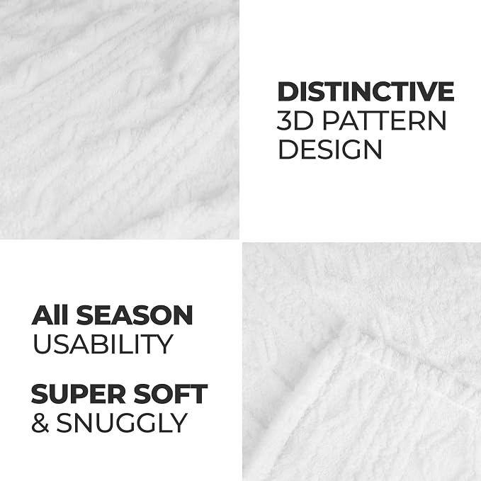 SUPERIOR Fleece Boho Jacquard Blanket, Decorative Blankets for Bedroom, Sofa, Fuzzy, Plush, Fluffy, Soft, Cute Room Decor, Beautiful Cover, Comfort Essentials, Arctic Collection, Full/Queen, White