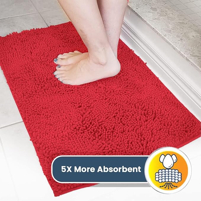 Muddy Mat® | Super Water Absorbent Door Mat Indoor, Microfiber Quick Dry Chenille Entryway Rug, Slip Resistant Front Door Mat, Indoor Mats for Entryway, Machine Washable Pet Rug, Red 48"x72"