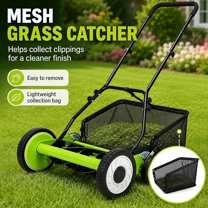 Garvee 4-Wheel Push Lawn Mower Manual Reel Grass Cutter Carbon Steel ABS