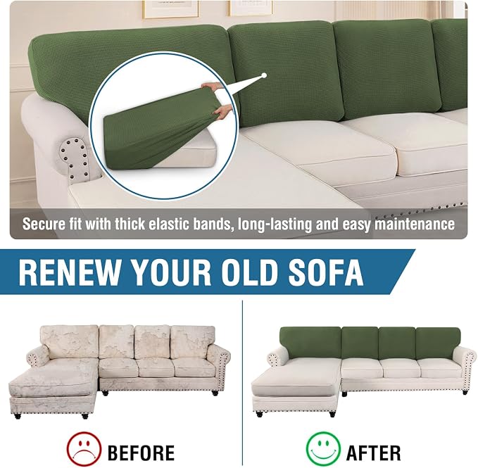H.VERSAILTEX Backrest Cushion Covers Sectional Couch Back Cushion Covers for Sectional Sofa Set for Both Left/Right Couch (Back Only: 1 Chaise + 3 Sofa, Bronze Green)