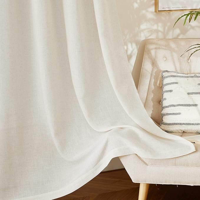 NICETOWN Natural Linen Curtains & Drapes 72 inches Length, Grommet Privacy with Light Filtering Drapes Flax Linen Blend Window Treatments for Farmhouse/Living Room, W36 x L72, 2 Panels