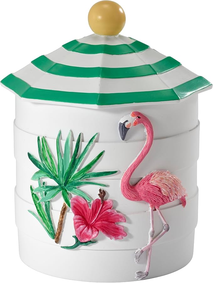 Avanti Linens - Covered Jar, Multipurpose Countertop Accessories, Tropical Bath Decor (Flamingo Paradise Collection)