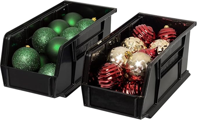 Akro-Mils 30230 AkroBins Plastic Storage Bins, 11"x5"x5", Black, 12-Pack | Space-Saving Stackable Bins for Garage, Pantry, Craft Organization