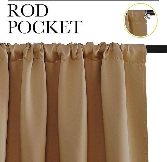 NICETOWN Blackout Curtains for Living Curtains, Gold Brown, 1 Pair, 34-inch W x 84-inch L, Home Decorations Thermal Insulated Solid Pole Top Blackout Drapes for Living Room