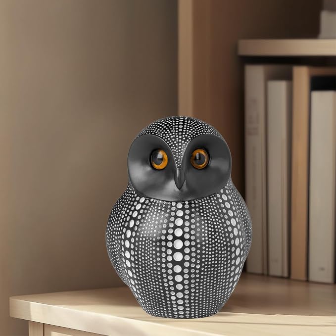 Torre & Tagus 6" Dotted Black Owl Decor - Burrowing Owl Statue with White Dots for Home Decor, Cute Bird Figurine as Tabletop Sculpture on Book Shelf, TV Console, Fireplace or Wedding Gift (Debossed)