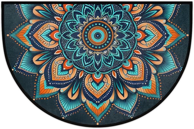 Ethnic Mandala Half Round Door Mat Semi Moon Rug Fireplace Carpet Area Rugs | Ethnic Mandala Non Slip Absorbent Half Circle Mat Carpet for Indoor Outdoor Patio Kitchen Bathroom Entryway Home Decor