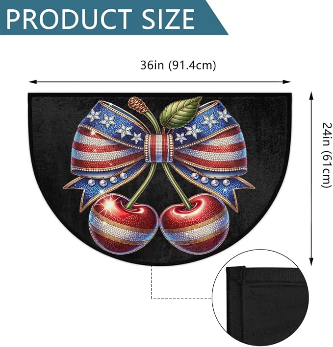 Cherry Flag Half Round Door Mat Non-Slip Semi Circle Rug Washable Half Moon Floor Rug Absorbent Bathroom Area Rugs for Outdoor Indoor Fireplace Mat Entryway Kitchen Decor Rugs