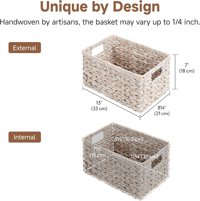 StorageWorks Wicker Storage Baskets for Shelves,White Wicker Baskets,2-Pack | Water Hyacinth Pantry Baskets,Wicker Storage Baskets for Organizing,Pantry Organizers and Storage,White Baskets for Storage