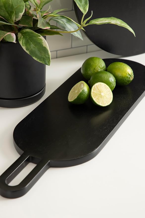 Kate and Laurel Staven Transitional Two-Piece Serving Boards Set; 7 x 22 and 14 x 18; Black; Modern Food-Safe Charcuterie Boards with Solid Mango Construction for Use as Kitchen Countertop Decor