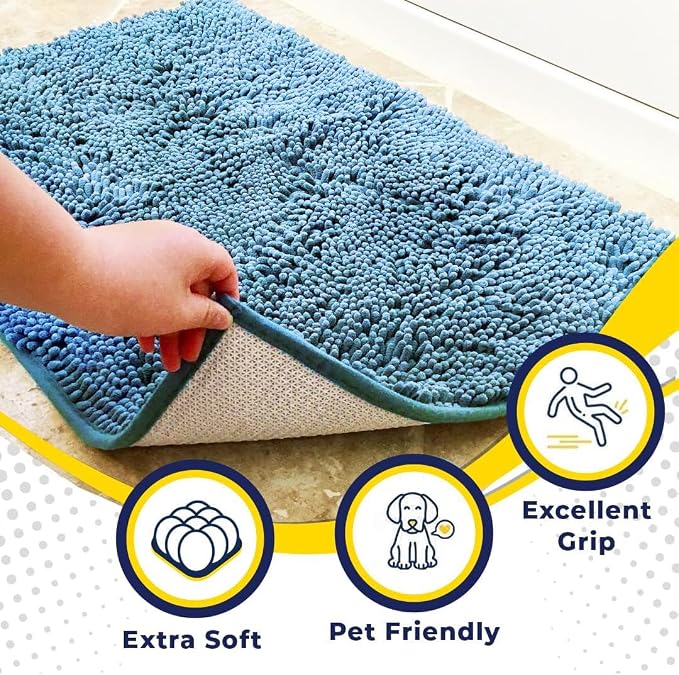 Muddy Mat® | Super Water Absorbent Door Mat Indoor, Microfiber Quick Dry Chenille Entryway Rug, Slip Resistant Front Door Mat, Indoor Mats for Entryway, Machine Washable Pet Rug, Sky Blue 2ft x 4ft
