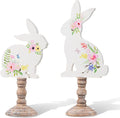 Glitzhome Set of 2 Hand Painted Easter Signs Wooden Bunny Table Decor, Multi-Color