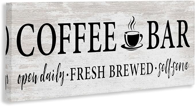 Stupell Industries 'Coffee Bar Cafe Rustic Sign'| Canvas Art | Stupell Industries | 48 x 20 Inches, Easy to Hang and Sturdy, Made in USA, by Lettered and Lined