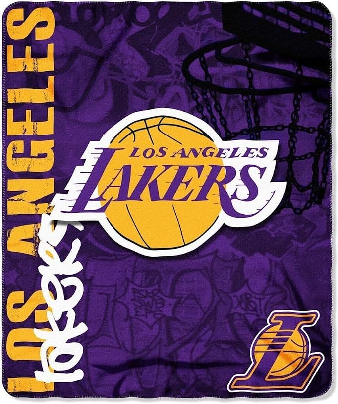 NORTHWEST NBA Los Angeles Lakers Fleece Throw Blanket, 50 x 60 Inches, Hard Knocks Design, Soft and Comfortable Fan Blanket,(Pack of 8)