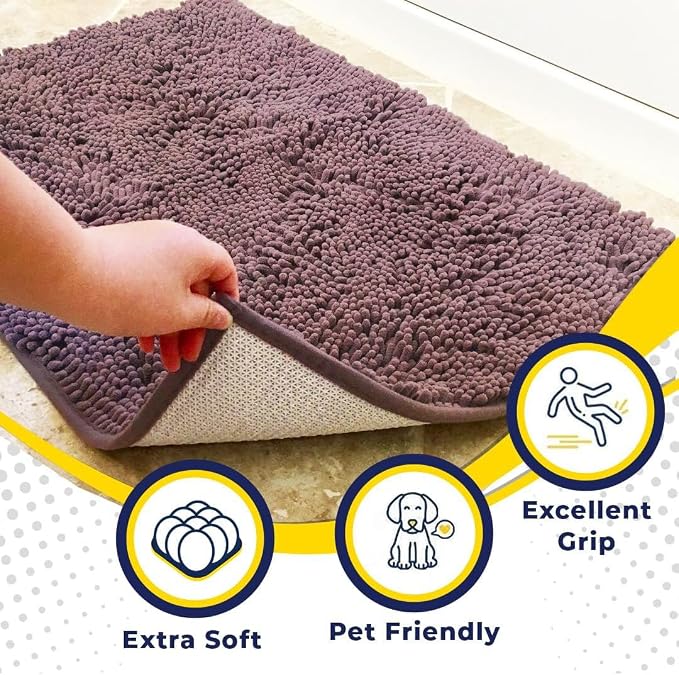 Muddy Mat® | Super Water Absorbent Door Mat Indoor, Microfiber Quick Dry Chenille Entryway Rug, Slip Resistant Front Door Mat, Indoor Mats for Entryway, Machine Washable Pet Rug, Plum 36" x 120"