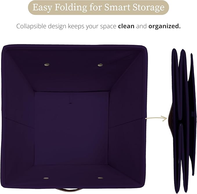 DECOMOMO Storage Bins, Storage Baskets for Shelves | 13" x 15" x 13" Storage Cube Bins with Labels for Organizing Shelves (Kallax, 4pcs, Deep Violet)