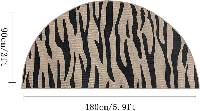 Faux Jute Rug 3x6Ft Half Circle Zebra Stripe Doormat Easy Jute Carpet for Farmhouse Bedroom Kitchen, Non-Slip Half Round Floor Mat for Living Room Kids Room Indoor Outdoor Decor, Black 6