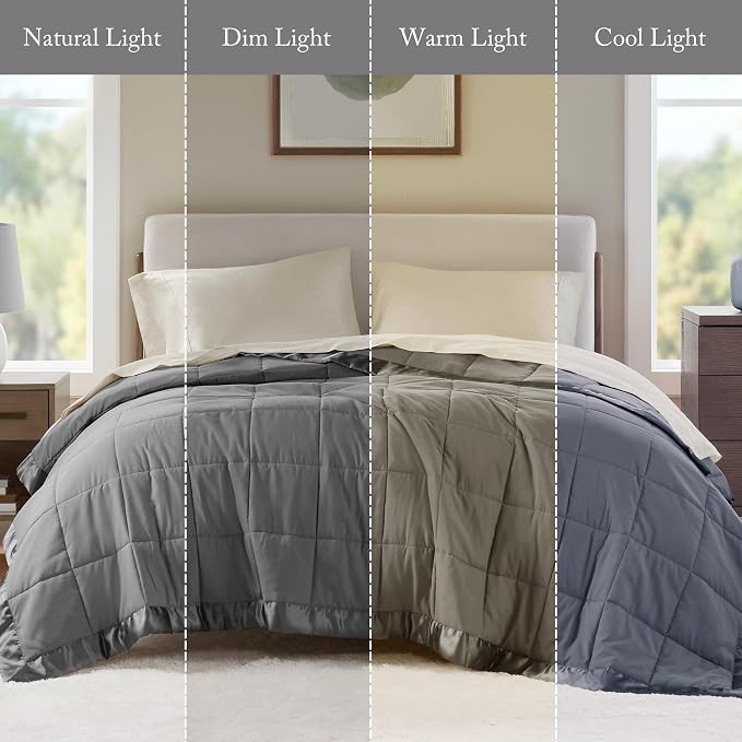 Madison Park Down Alternative King Blanket for Bed, Satin Trim, Charcoal | Lightweight Windom Blanket Premium 3M Scotchgard Moisture Wicking Treatment, OEKO TEX, Soft Bed Cover, All Season