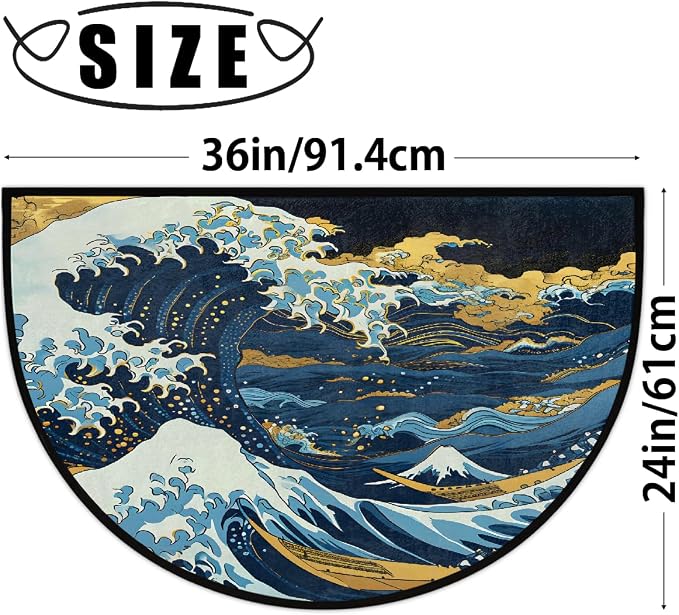 Pardick Half Round Doormat Semi Circle Rug Retro Wave Design Non Slip Indoor Outdoor Entrance Half Moon Rug Absorbent Durable Washable Front Floor Mat for Kitchen Bathroom Patio Fireplace