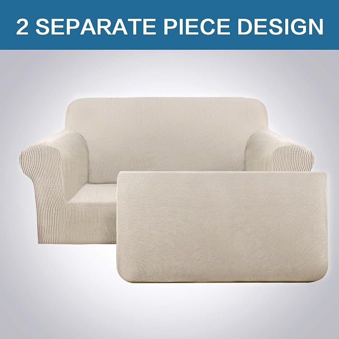 H.VERSAILTEX Loveseat Covers 2 Piece Stretch Sofa Couch Slipcover for Love seat with Individual Seat Cushion Cover Deluxe Textured Jacquard (58"-70", Island Fossi)