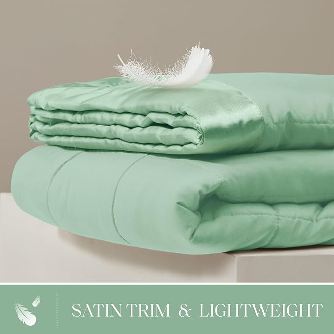 Madison Park Down Alternative King Blanket for Bed, Satin Trim, Seafoam | Lightweight Windom Blanket Premium 3M Scotchgard Moisture Wicking Treatment, OEKO TEX, Soft Bed Cover, All Season