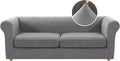H.VERSAILTEX 3 Pieces Couch Covers for Dogs Stretch Chesterfield Couch Covers for 2 Cushion Couch Sofa Mid Century Deep Seat Slip Covers for Sofas/Couches Thicker Jacquard Fabric(Medium-XL Sofa, Dove)